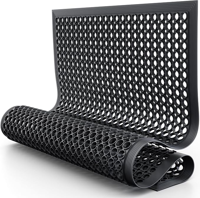 Lifetime Supplies 60" x 36" Commercial Rubber Floor Mat | Safety Water Drainage | Non Slip Anti Fatigue Mat for Restaurant, Kitchen, Indoors, Outdoors and Entryway