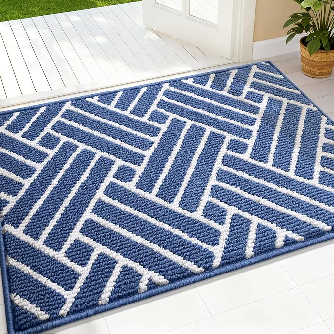 OLANLY Indoor Door Mat, 36x24 Inch, Dirt Resistant and Absorbent, Non-Slip Rubber Backing Floor Mats, Easy Clean Low-Profile Doormat for Entryway, Front Door, and Inside Entrance, Navy