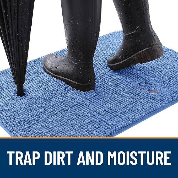 OLANLY Dog Door Mat for Muddy Paws 70x46, Absorbs Moisture and Dirt, Absorbent Non-Slip Washable Doormat, Quick Dry Chenille Mud Mat, Entry Indoor Entryway Carpet for Inside Floor, Cornflower Blue