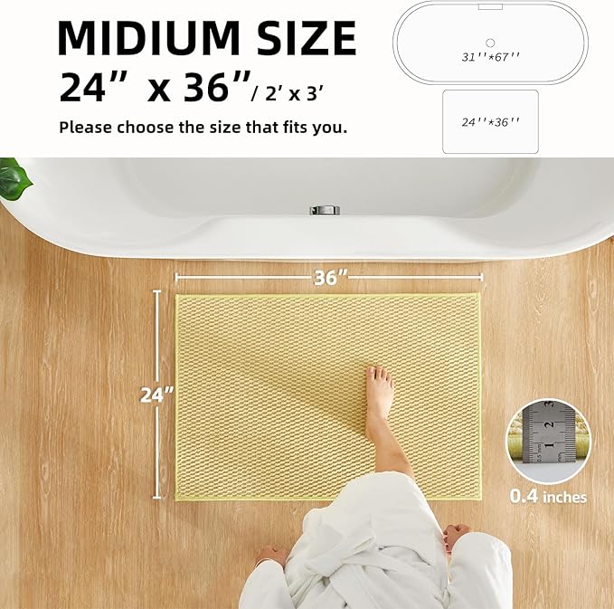 TYUU Bathroom Rugs Non Slip Washable, Super Absorbent Thin Bath Mat Quick Dry Low Pile Bathroom Rug, Yellow 24"x36"