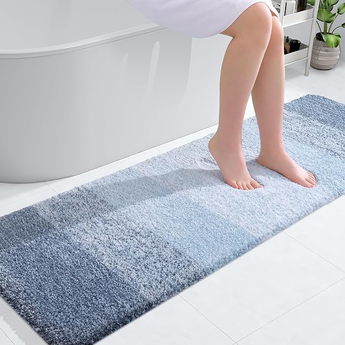 OLANLY Bathroom Runner Rugs Mat 59x20, Extra Soft Absorbent Microfiber Bath Rugs, Rubber Backing, Quick Dry, Washable Long Bath Mats for Bathroom Floor, Tub and Shower, Home Decor Accessories, Blue