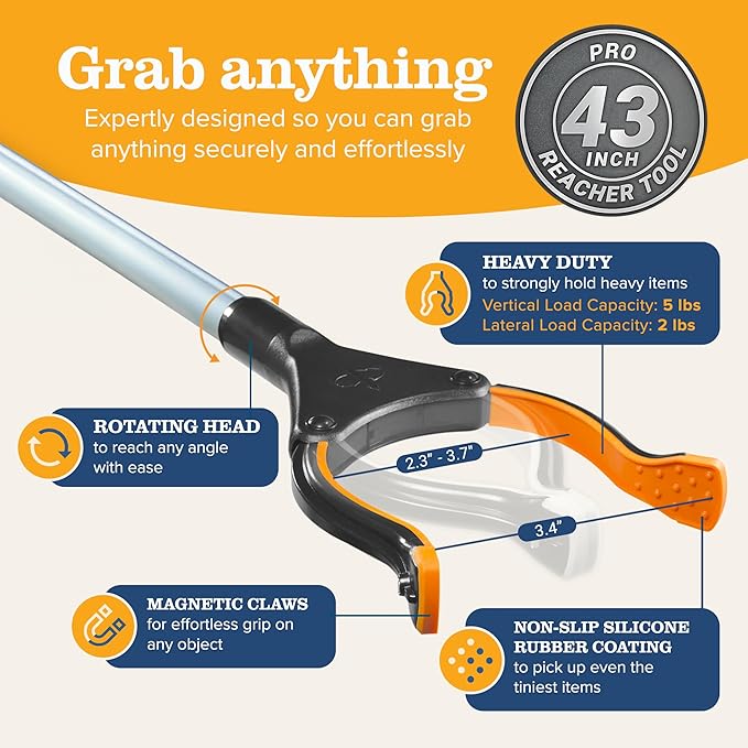 EZPIK Pro 43" Foldable Grabber Reacher Tool for Seniors - Grabbers for Elderly Reaching Tool Heavy Duty Pickup Trash Picker Upper Equipment - Claw Grabber Stick for Reaching Aids, Weed Gripper
