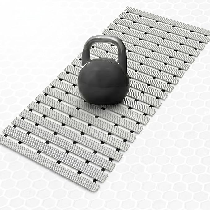 AceOrbit Weighted Non Slip Bath Mat for Textured tub, Heavy Duty Anti Slip Bath Mat for Bathtub and Shower Surfaces, Without Suction Cups for Textured, Reglazed, Refinished Tub(Gray,32 x 17 Inch)