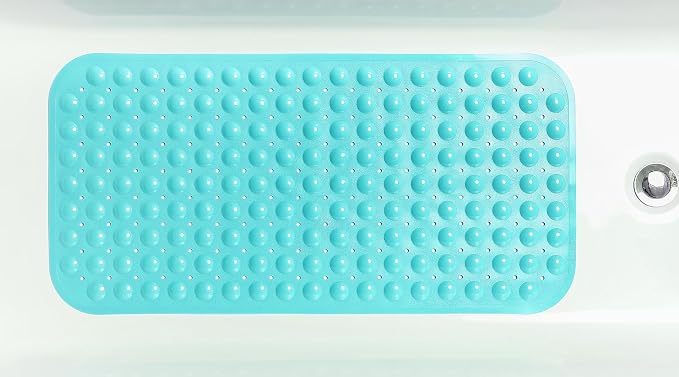 Large Non-Slip Bathtub & Shower Mat 31 inch x16 inch (Smooth/Non-Textured Tubs Only) Safe, Clean, Machine-Washable, Superior Grip&Drainage, Vinyl, Opaque Turquoise/Green-Blue, Medium