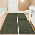 Waffle Bath Mat Set 3 Piece, Boho Woven Modern Bath Rug Absorbent Non Slip, Soft Bathroom Mats, Machine Washable Knit Bath Rugs with Tassels for Bathroom, Bedroom, Kitchen, Shower, Tub, Dark Green