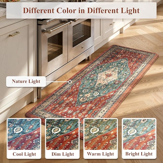 Collive Boho Kitchen Mat 2PCS, Cushioned Anti Fatigue Kitchen Mats for Floor Waterproof Kitchens Rugs Set of 2, Non Slip Comfort Standing Mat for Office, Sink, Laundry, 17.3"x29"+17.3"x59"