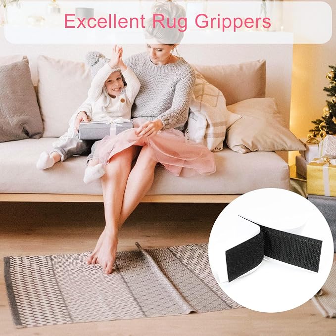 15 Sets Removable Rug Gripper - 1 x 4 Inch Velcro Strips with Adhesive, Double Sided Hook and Loop Tape, Removable Rug Tape, Reusable Velcro Gripper for Carpet by Red Snail