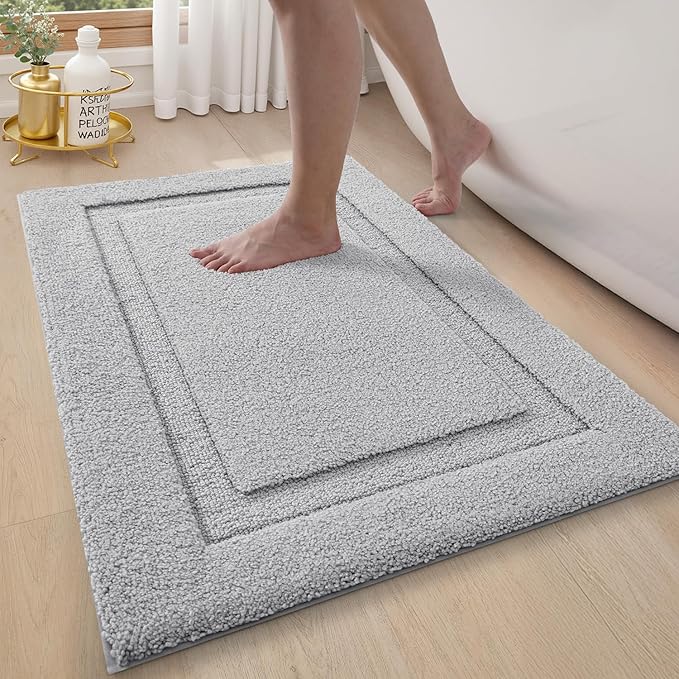 LUMI Ultra Soft Bathroom Rugs Non Slip with Rubber Backing, Absorbent Washable Bath Mat Quick Dry, Upgraded Premium Microfiber Plush Carpet for Bathtub and Shower Floor, Grey, 24x36