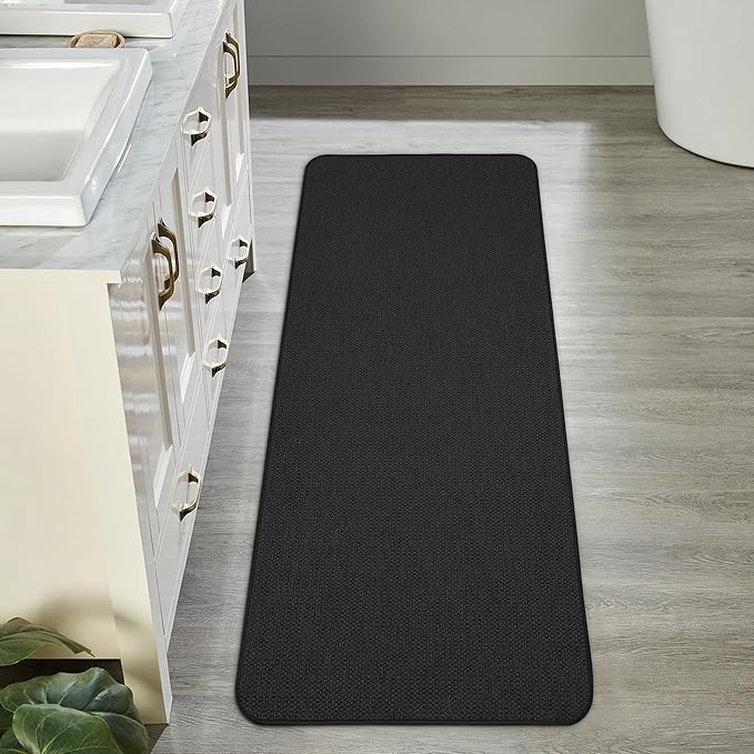 Bosap Bath Mat,Ultra Thin Bathroom Runner Rugs,Large Bath Mats for Bathroom,Quick Dry,Non-Slip,Machine Washable,Low Pile,Bath Rug,Shower Outside,Sink,Home Decor Accessories.Black,2'x5'（24x60inch）