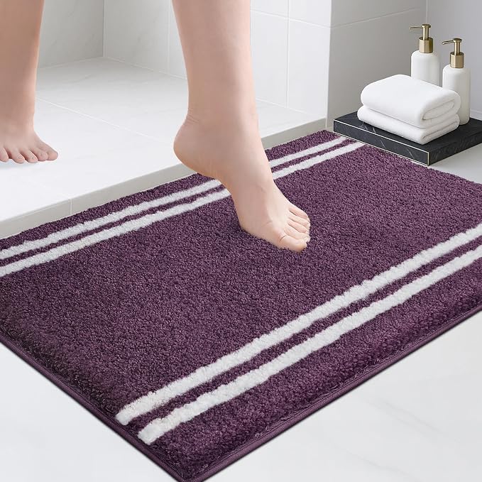 PURRUGS Bathroom Rug Non-Slip Machine Washable 20" x 30", Super Absorbent and Quick Dry Shaggy Microfiber Bath Mat, Extra Soft and Plush Bath Rug for Bathtub, Shower, and Sink, Purple