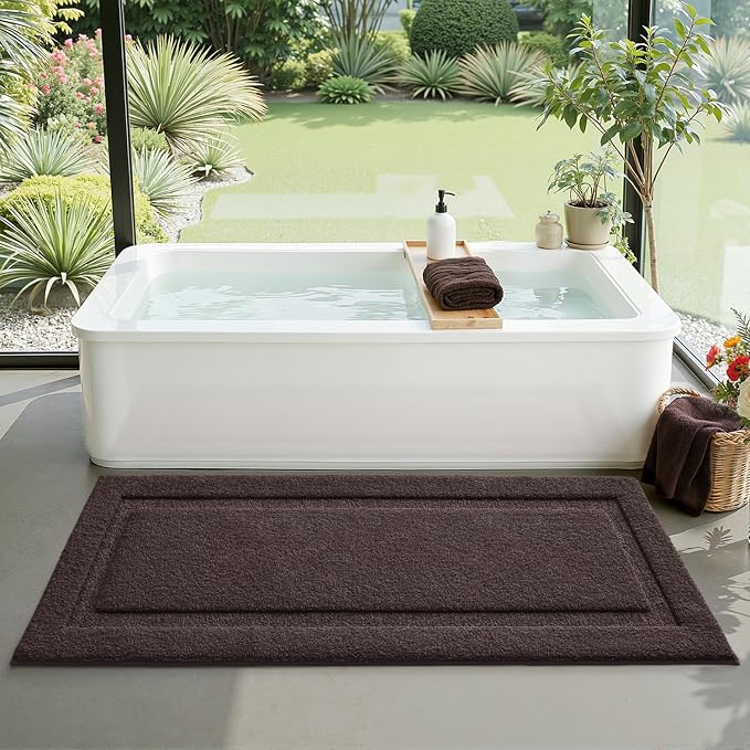 LUMI Extra Large Ultra Soft Bathroom Rugs Non Slip with Rubber Backing, Absorbent Washable Bath Mat Quick Dry, Upgraded Premium Microfiber Plush Carpet for Bathtub and Shower Floor, Brown, 24x60