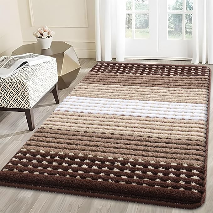 Kitinjoy Indoor Outdoor Door Mat, 59x36 Non-Slip Absorbent Dirt Trapper, Low-Profile Washable Inside Entrance Front Floor Mat, Sturdy Soft Entry Dotted Ombre Doormats for Entryway, Brown
