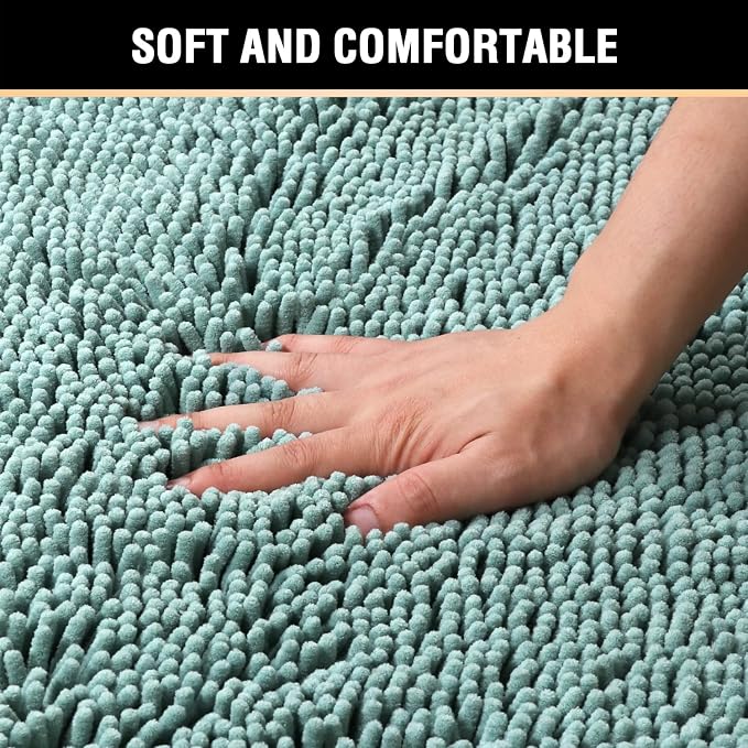 H.VERSAILTEX Bath Mat Bathroom Non Slip Extra Thick Chenille Rug 17" x 24" Absorbent Soft Shaggy Washable Dry Fast Plush Rugs for Bathtubs - Eggshell Blue