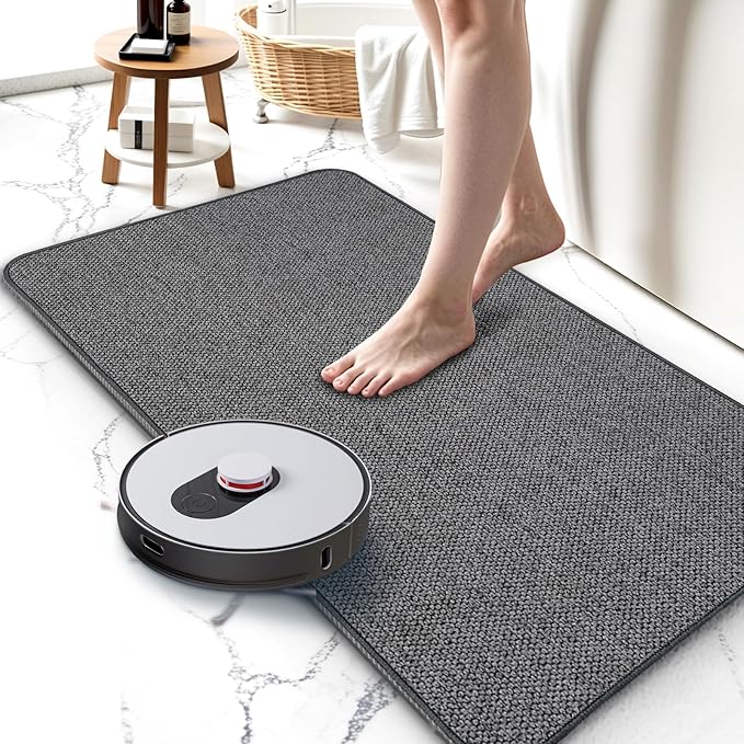 Bathroom Rugs 17x27Inch, Thin Bath Mat with Rubber Backing Non-Slip, Absorbent, Quick Dry Machine Washable, Home Decor Accessories Cozy Cloth Bathroom Mat fit Under Door/Sink/Tub/Shower-Dark Grey