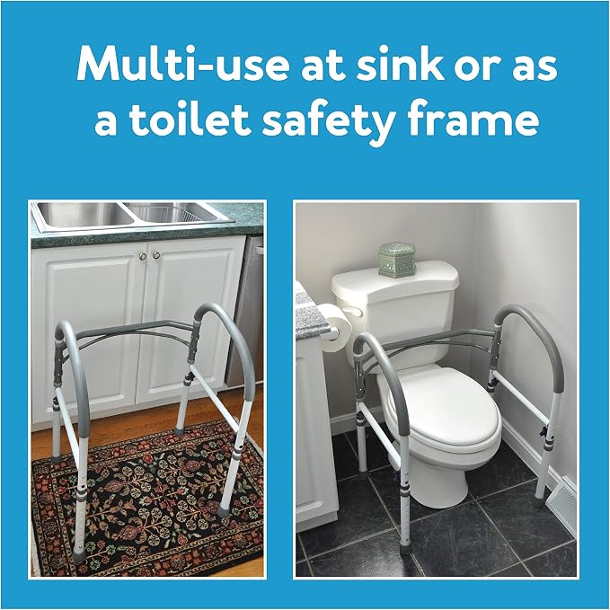 Carex Toilet Safety Rails, Adjustable and Detachable Toilet Safety Frame with Handles for Elderly, Handicap, or Disabled, Heavy-Duty Non-Slip Bathroom Grab Bar, with Padded Handles and Aluminum Frame