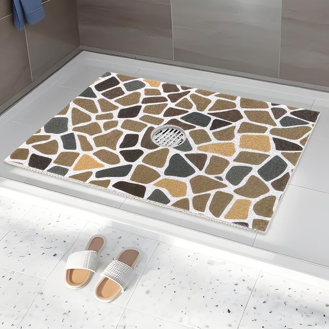 Square Shower Mat Non Slip: 32 x 24 Inch Extra Large Shower Mats with Drain Hole in Middle - PVC Loofah Anti Slip Shower Floor Matt for Inside Shower