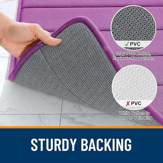OLANLY Memory Foam Long Bathroom Rugs Runner 44x20, Super Soft Absorbent Bath Mat, Quick Dry, Machine Washable Shower Floor Rugs, Bathmat Carpet, Bathroom Home Decor Accessories, Purple