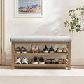 Zihanhome 2 Tier Shoe Rack Bench with Cushion, Solid Wood Shoe Benches, Mid-Century Modern Shoe Storage Bench for Entryway, Hallway, Living Room, Closet, Front Door Entrance, (Grey, 39.4")