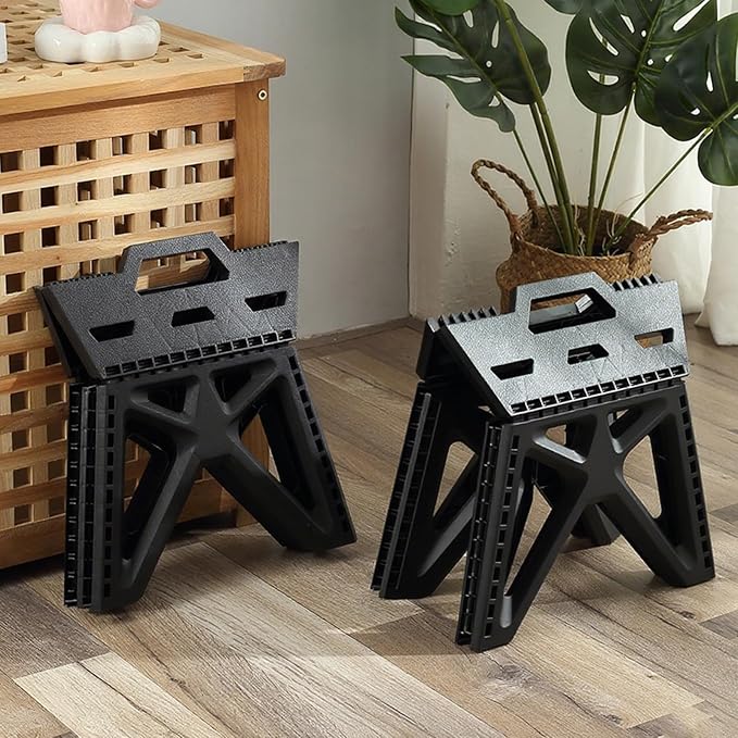 Folding Step Stool Holds 440 lbs - 9" Sturdy Foldable Step Stool with Non-Slip Base, Space Saving for Kitchen, Bathroom, Camping (Black)