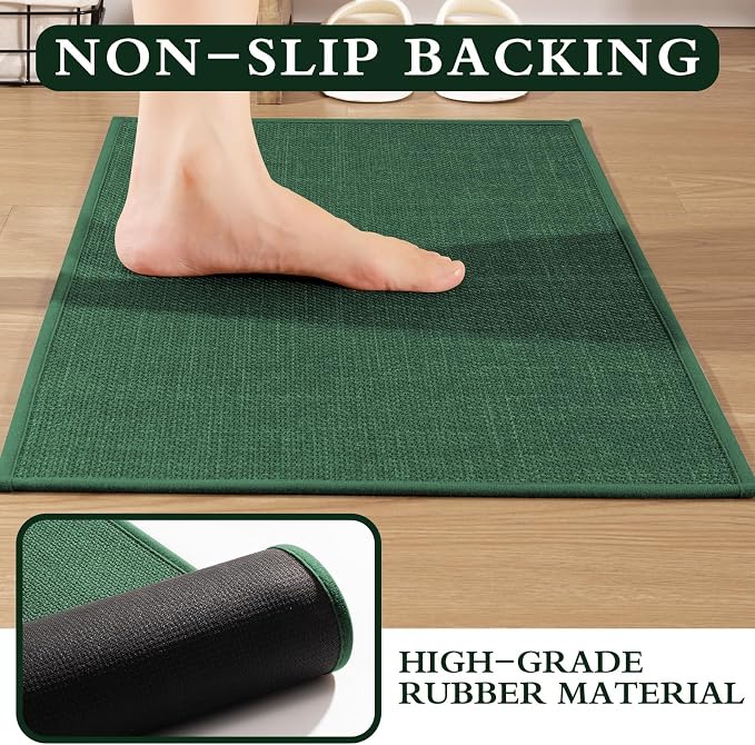 YIHOUSE Green Bathroom Rug Sets 2 Piece, Bath Mat Quick Dry, Thin Bath Rug Set, Absorbent Bath Mat for Bathroom Non Slip Washable for Toilet and Floor 17"x24"+17"x32"