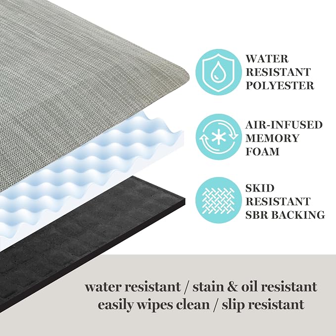 MARTHA STEWART Mira Modern Heathered Solid Anti-Fatigue Air-Infused Kitchen Mat, Black, 19.6"x32"