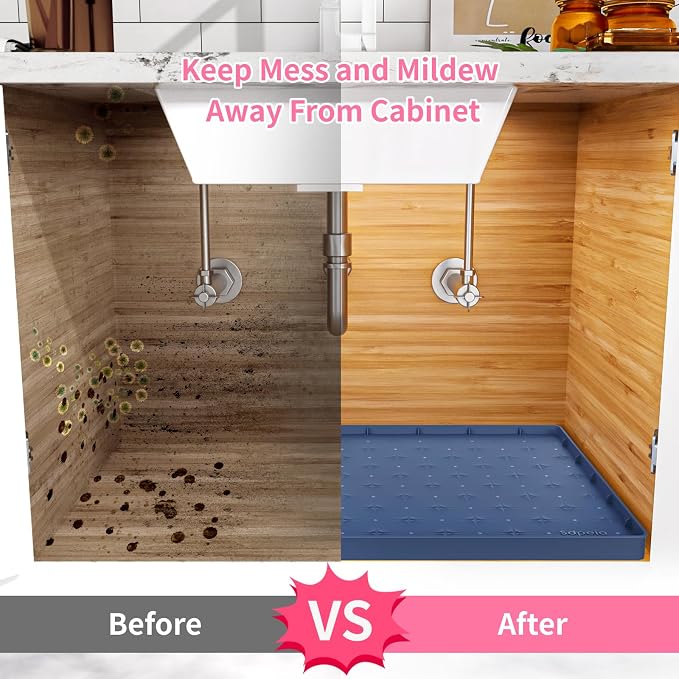 Sdpeia Under Sink Mat 28"×22" Waterproof Silicone Cabinet Liner & Sink Protector for Kitchen & Bathroom, Multi-Purpose Organizers Tray for Pets, Laundry, Cat Litter Mat