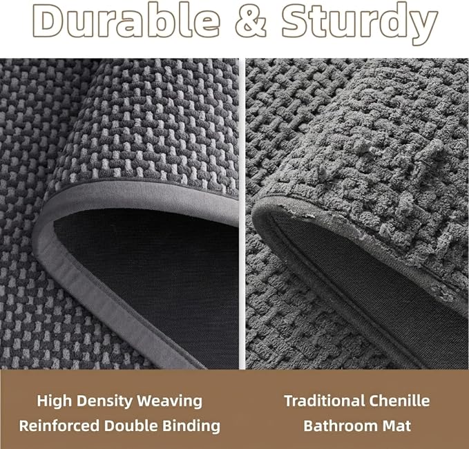 PADOOR-Bath Mat Runner-Super Absorbent Chenille Bathroom Mats-Rubber Backed Bath Mats for Bathroom Non Slip, Easy Clean Bathroom Runner Rugs Front of Bathtub,Shower Room,Sink-24×48