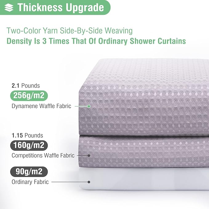 Dynamene Lavender Fabric Shower Curtain - Waffle Weave Textured Heavy Duty Cloth Shower Curtains for Bathroom, 256GSM Hotel Luxury Weighted Bath Curtain Set with 12 Hooks,72x72, Lavender