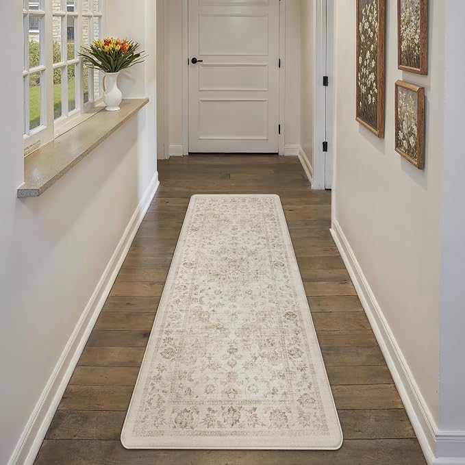 Anti Fatigue Kitchen Mat Beige Neutral Mats for Cushioned Vintage Kitchen Mats for Floor Non-Slip Waterproof Comfort Standing Rug for Sink Laundry Office 17.3"×30"