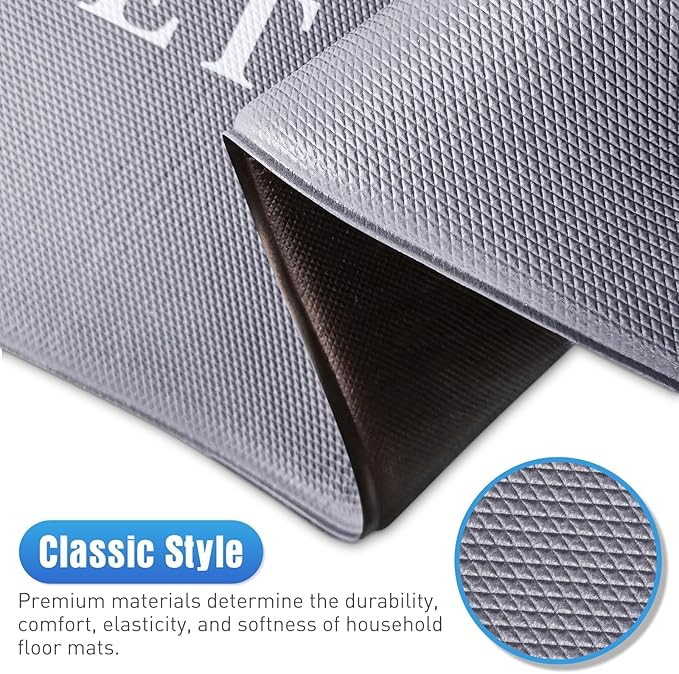 HappyTrends Kitchen Mat for Floor, 2PCS Cushioned Anti-Fatigue Kitchen Rugs, Waterproof Non-Slip Standing Mats and Rugs Set for Kitchen, Office, Laundry, Grey, 17.3"×30"+17.3"×47"