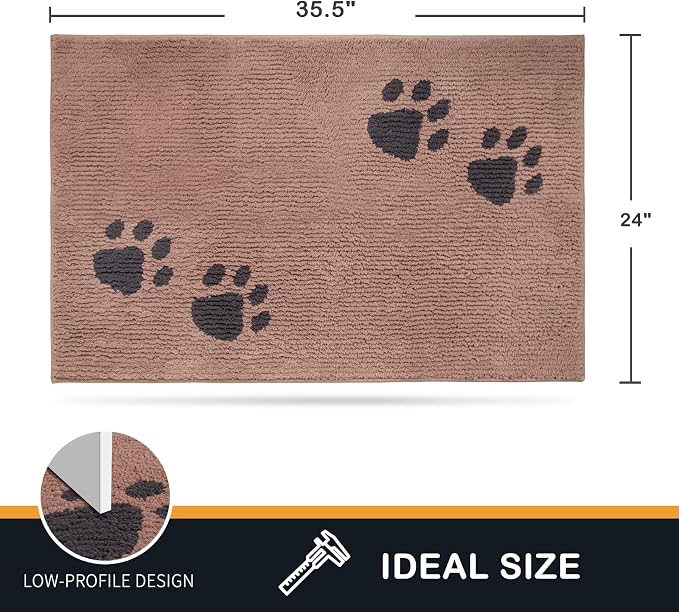 PURRUGS Dirt Trapping Door Mat 24" x 35.5", Non-Skid/Slip Machine Washable Microfiber Entrance Rug, Shoes Scraper, Dog Doormat, Super Absorbent Floor Mat for Muddy Wet Shoes and Paws, Light Brown