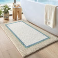 DEXI Bathroom Rugs 43x24, Absorbent Extra Soft Plush Microfiber Bath Mat for Bathroom, Non Slip Washable Bathmat Quick Dry for Shower Floor, Sink, Tub, Laundry Room, Beige and White