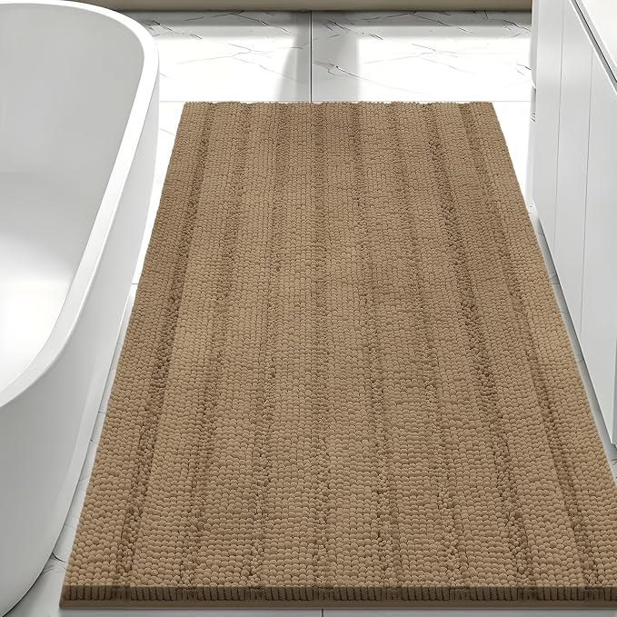 Bcoimo Large Bathroom Rug, Chenille Bath Mat with High Low Pile Design, Soft Absorbent Non Slip Bath Rug, Machine Washable Quick Dry Mat for Shower, Tub, Sink and Vanity