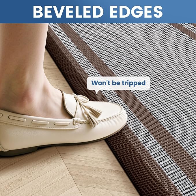 KitchenClouds [2 PCS Kitchen Rugs Cushioned Anti-Fatigue Kitchen Mats for Floor Waterproof Kitchen Rug Set Non-Slip Comfort Standing Mat for Office, Sink, Laundry 17.3"×28"+17.3"×60",Chocolate