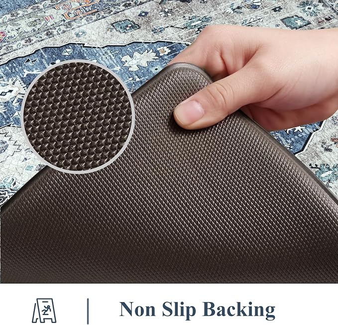 Collive Kitchen Mats for Floor, Boho Non Slip Kitchen Cushion Rug Kitchen Floor Mats Anti Fatigue for Office, Laundry, Sink, 17”x47”Dark Blue Non-Skid Waterproof Standing Desk Mat