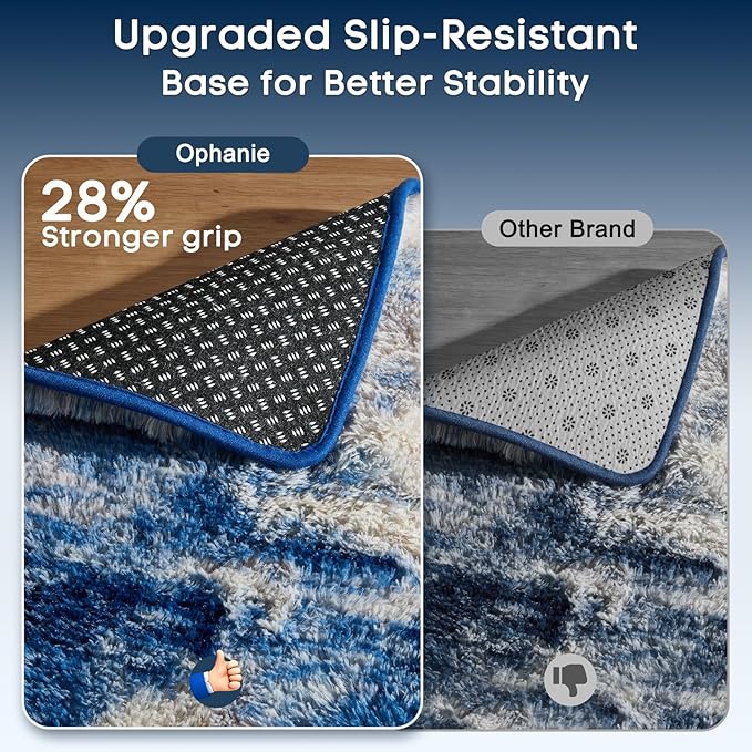 Ophanie Blue and Gray Area Rugs for Living Room 5x7, Navy Grey White Fluffy Shag Large Fuzzy Plush Soft Carpets, Floor Shaggy Rugs for Bedroom, Carpet for Kids Boys Dorm Nursery Home Decor Aesthetic