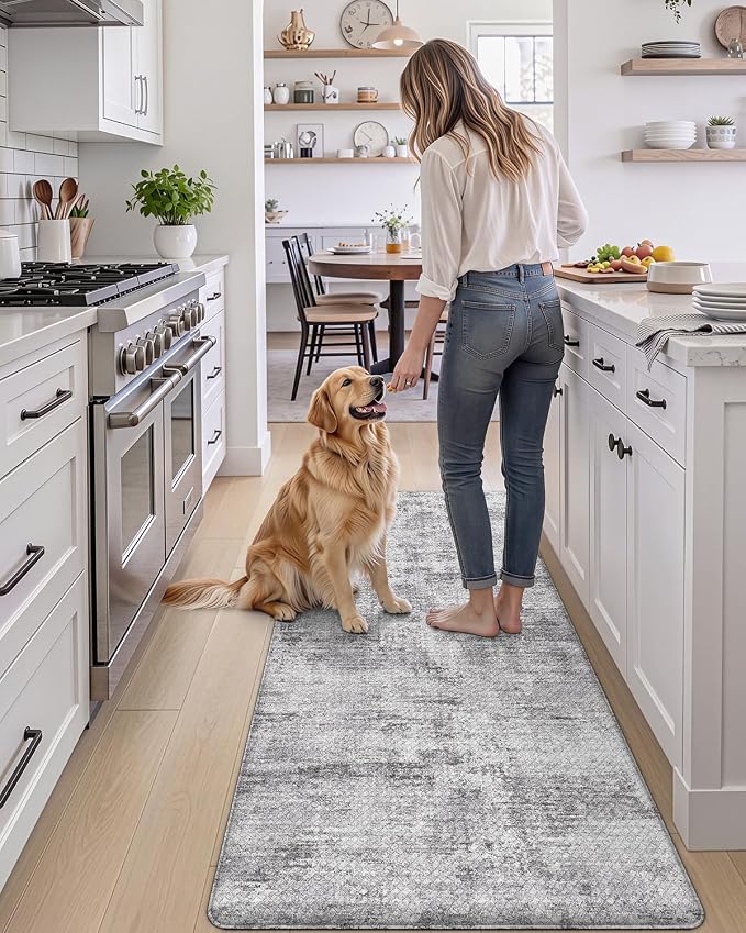 DEXI Kitchen Mats Cushioned Anti Fatigue, 23x59 Floor Padded Runner Rug Non Slip, Waterproof Standing Comfort Memory Foam for Front Sink Laundry, Dark Grey
