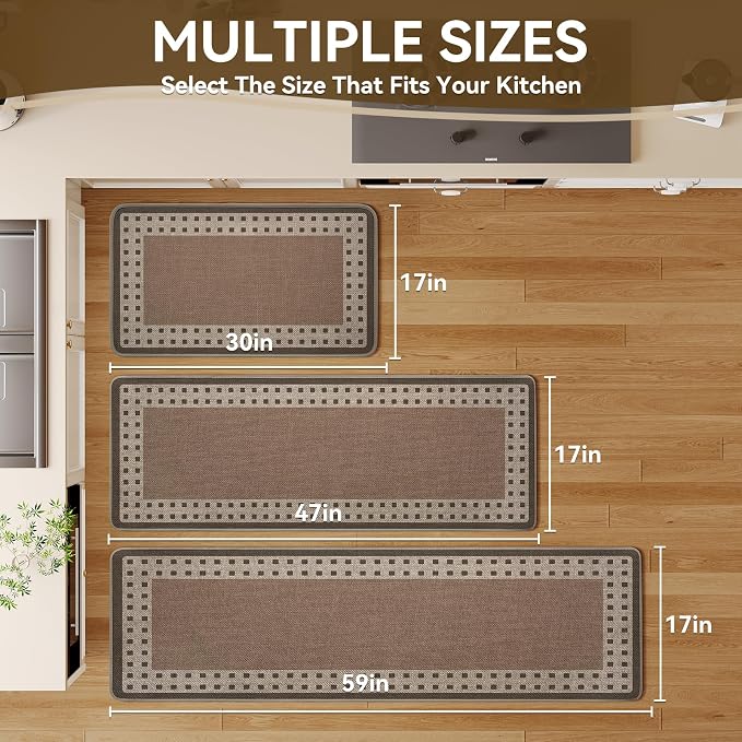 Kitchen Mats for Floor, 17''x30'' Washable Absorbent Kitchen Mat Non Slip, Braided Kitchen Runner Rug, Kitchen Sink Rug, Brown