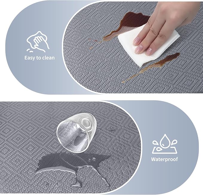 Mattitude Kitchen Mat 2PCS Kitchen Rugs Cushioned Anti-Fatigue Rug Waterproof Standing Desk Mat Kitchen Mats for Floor Kitchen Rug Set for Kitchen, Sink, Office 17.3"×30"+17.3"×59"-0.47inch Light Grey