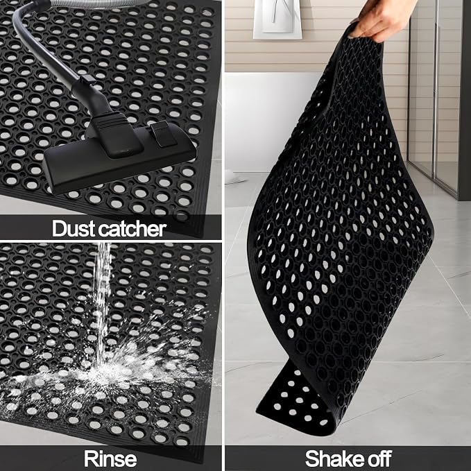 Nexboraque Anti Fatigue Rubber Floor Mats, 24 x 36 Inch Non-Slip Restaurant Mat Door Mat Drainage Mat for Indoor Outdoor Wet Area, Pool Entry, Garden - Black
