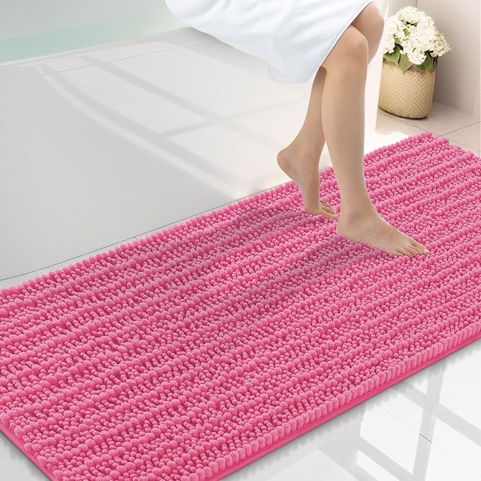 Smiry Bathroom Rugs Mat 59x24, Extra Soft Absorbent Chenille Bath Rugs, Non Slip Rubber Backing Machine Washable Quick Dry Bath Mats for Bathroom Floor, Tub, Shower, Home Decor Accessories, Hot Pink