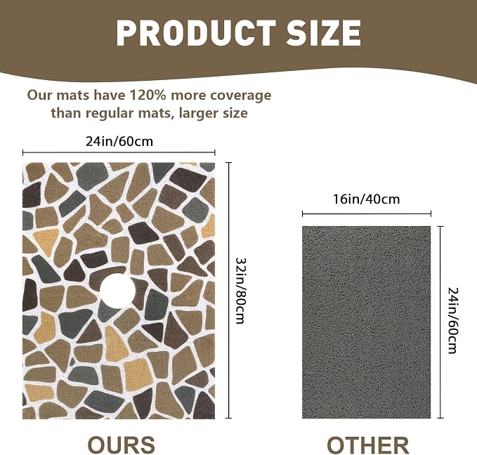 Square Shower Mat Non Slip: 32 x 24 Inch Extra Large Shower Mats with Drain Hole in Middle - PVC Loofah Anti Slip Shower Floor Matt for Inside Shower