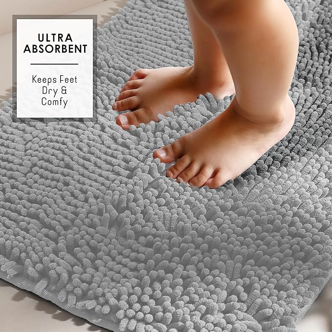 Hearth & Harbor Bathroom Rugs, Chenille Bath Mat - Machine Washable Bath Mats for Bathroom Non-Slip Backing Rubber, Quick Dry Bathroom Mat