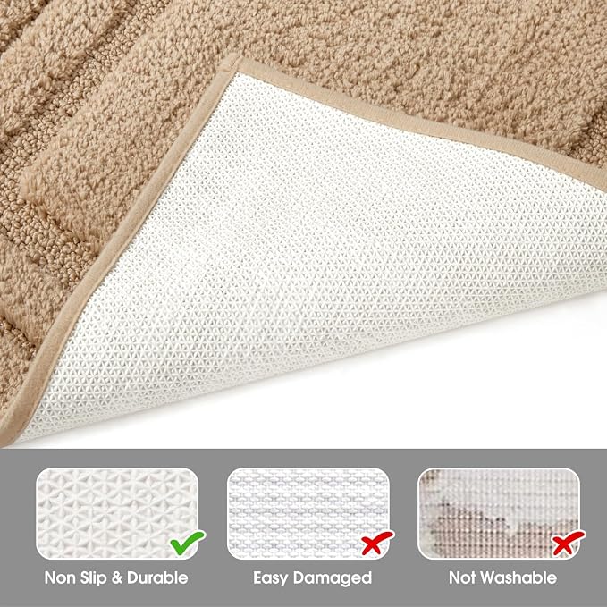 HOMEIDEAS Bathroom Rugs Sets 2 Piece, Super Soft and Absorbent Non Slip Microfiber U-Shaped Toilet Bath Mat Set (20"x32"+U20 x24, Khaki)