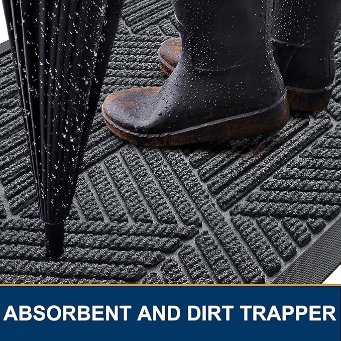 Smiry Front Door Mat Outside Entrance, Heavy Duty Sturdy Natural Rubber Doormat, Trap Dirt and Moisture, Easy Clean Low Profile Welcome Floor Mats for Indoor Outdoor Entry, 59x20 Inch, Grey