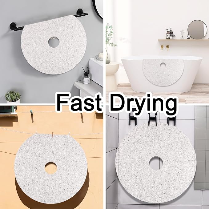 Shower Mat Non Slip, Round Shower Mat for Inside Shower, Non Slip Bathtub Mat, Fast Drying Bath Tub Mats, Loofah Mat for Shower Bathroom, Quick Drying, Resistant (White, 24 x 24 Inch)