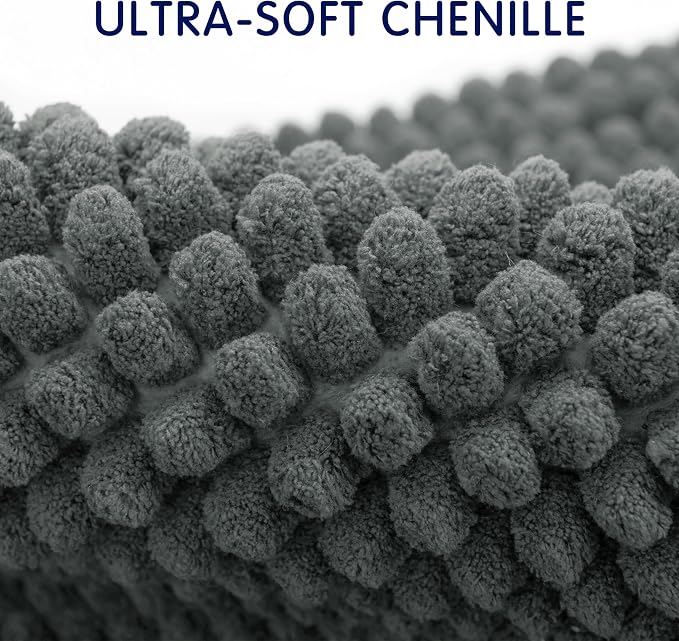 SUBRTEX Bathroom Rugs Chenille Bath Rug Soft Short Plush Bath Mat Soft Shower Mat Water Absorbent Shower Mat Quick Dry Machine Washable(Gray,18" x 24")