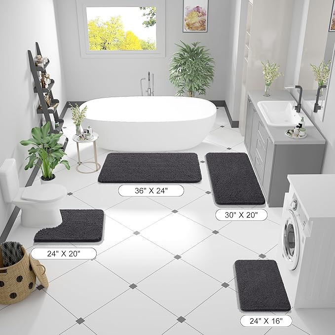 OLANLY Large Bathroom Rugs 50x30, Extra Soft Absorbent Chenille Bath Rugs, Rubber Backing Quick Dry, Machine Washable Bath Mats for Bathroom Floor, Tub and Shower, Home Decor Accessories, Dark Grey