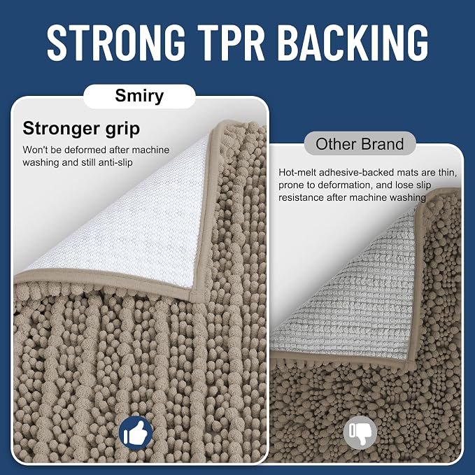 Smiry Bathroom Toilet Rugs U Shaped 24x20, Extra Soft Absorbent Non Slip Rubber Backing Chenille Contour Bath Rugs for Toilet, Machine Washable Contoured Bath Mats, Latte