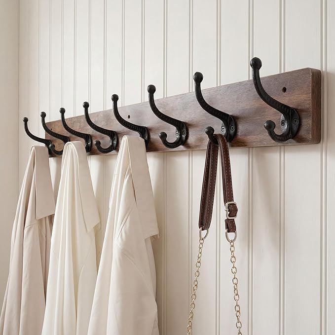 WEBI Rustic Coat Rack Wall Mount,35.43" Long 8 Cast Iron Coat Hooks Wall Mounted,Heavy Duty Wood Wall Coat Hanger Hooks for Hanging Coats,Jacket,Clothes,Backpack,Farmhouse,Rustic Brown